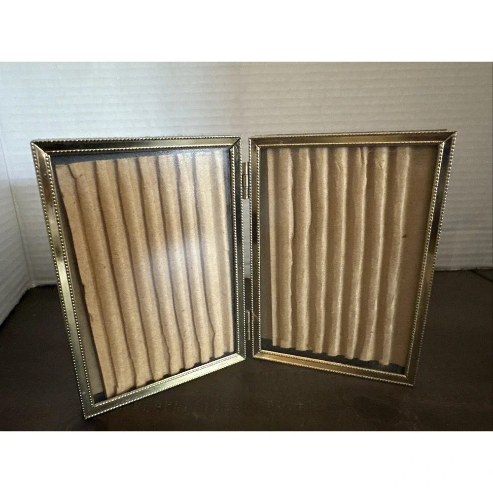 Vintage Double Metal Picture Frame Gold Tone  5 X 3 Stand Up